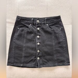 American Eagle Black Jeans Button-Front Mini Skirt